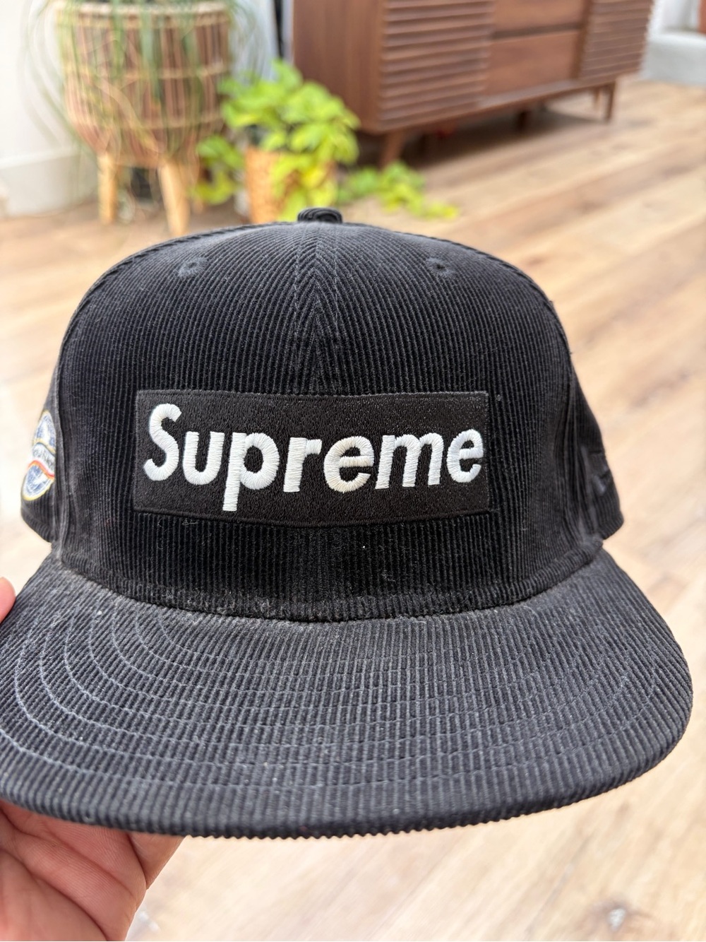 Supreme Black Corduroy Box Logo Hat with White Embroidery